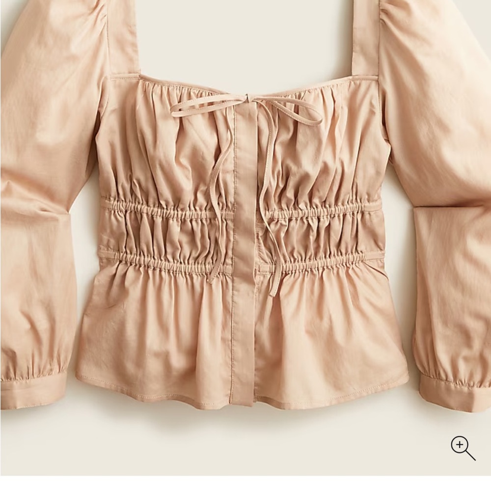J. Crew Pink Ruched Peplum Blouse with Puff Sleeves